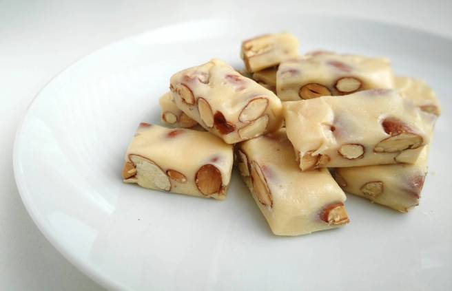 milk nougat candy with almonds